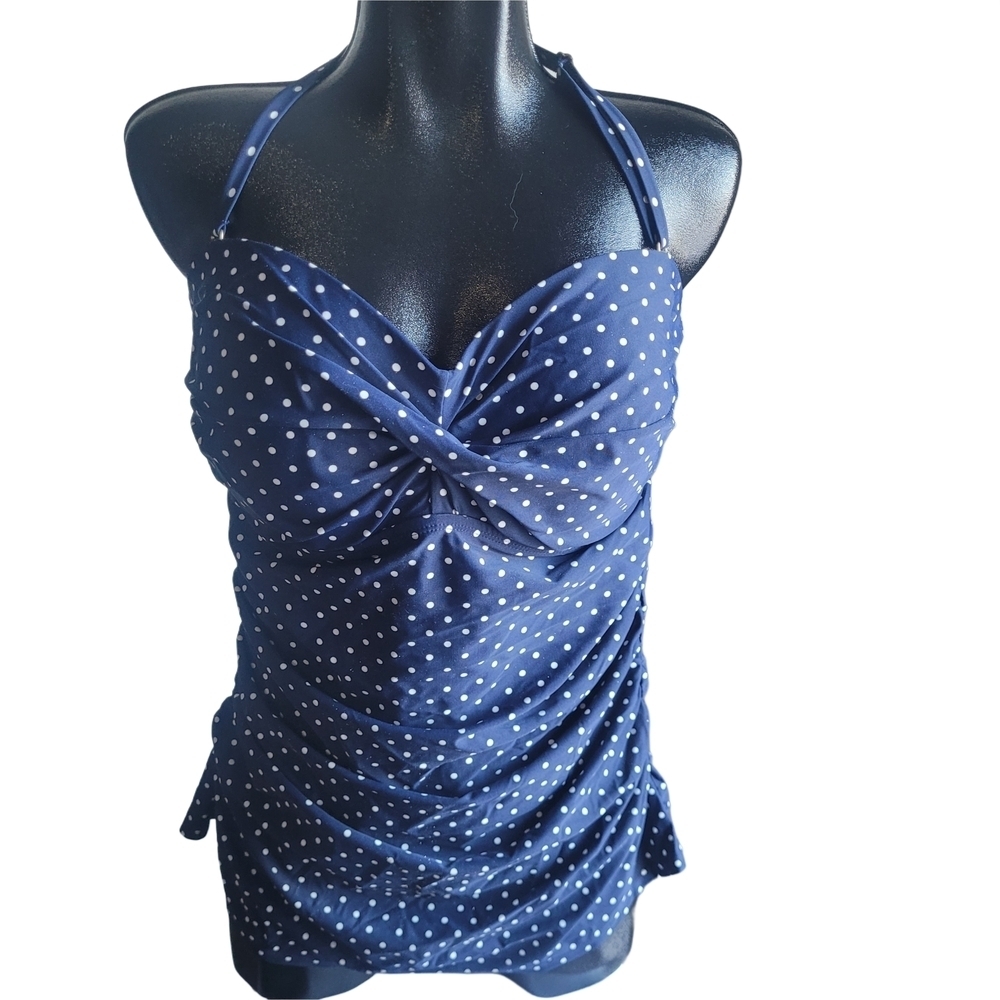 Merona Navy Polka Dot Halter One Piece Swimsuit NWOT Size XL